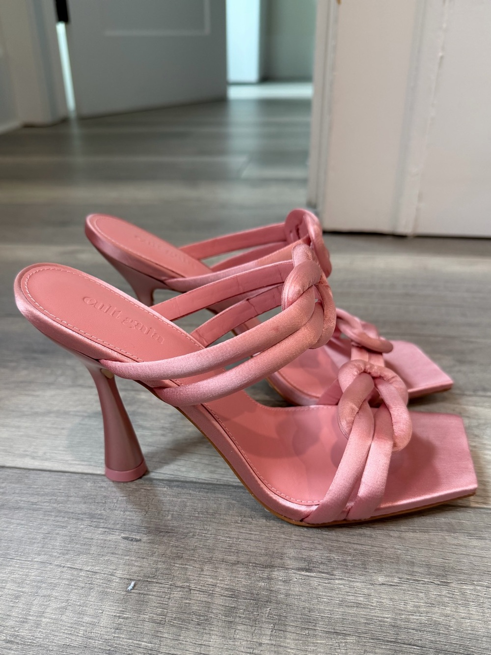 NEW WITH BOX: cult gaia Pink Satin Knot-Detail Heeled Sandals - Picture 2 of 4